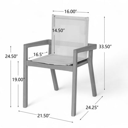 7 Pieces Acacia Wood Outdoor Dining Set s,Modern 6 Chairs 1 Large Table, Dining Furniture Set for Lawn, Backyard, Garden Deck,Poolside,Beige image 10