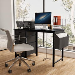 47.3" Black Office Desk with Power Outlet & Drawers - Dekuch