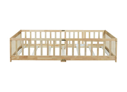 Full Size Floor Bed with Fence and Door,Rubber Wood Floor Bed with Safety Guardrails,Natural (Old Sku W504P286380) image 11