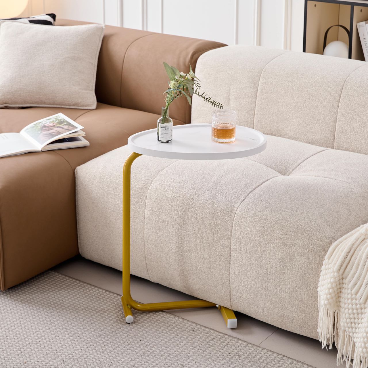 White C-shaped Side Table, Small Sofa Table for Cough, Bederoom image 8