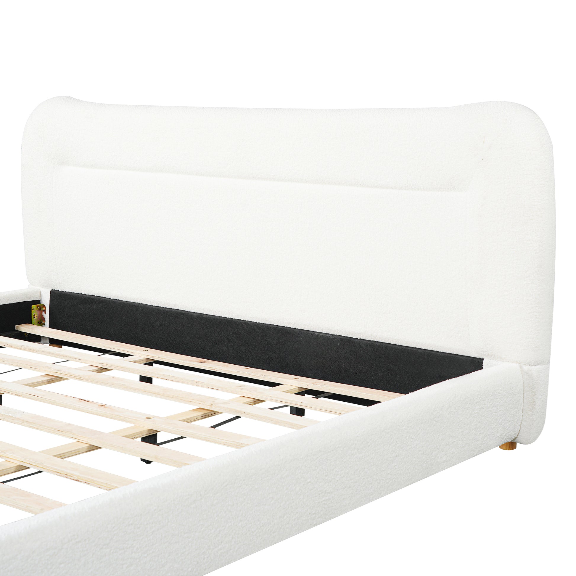 Minimalist curved headboard teddy bear plush bed, King, Cream image 12
