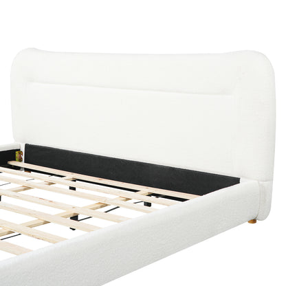 Minimalist curved headboard teddy bear plush bed, King, Cream image 12