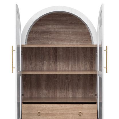 K&K 71" Tall Arched Kitchen Pantry Cabinet with Door Shelves, Farmhouse Kitchen Storage Cabinet with Open & Adjustable Shelves, Hidden Drawer & Glass Door, Cupboard for Kitchen, Dining Room, White image 10