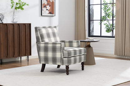 Upholstered Accent Chair, Vintage Armchair with Grey Linen Fabric and Nailhead Trim for Living Room image 9