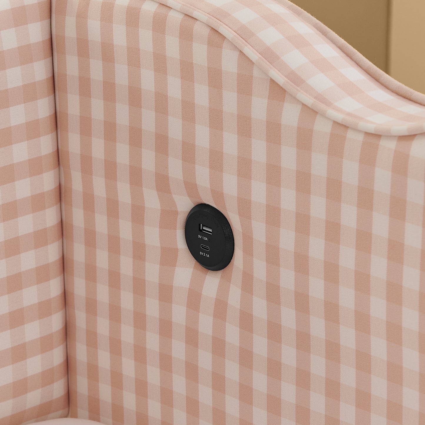 Cozy Gingham Daybed with Trundle Twin Size Sofa Bed No Box Spring Needed, with USB Port and Adorable Wave Shaped, Linen Fabric, Pink image 8