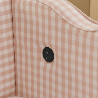 Cozy Gingham Daybed with Trundle Twin Size Sofa Bed No Box Spring Needed, with USB Port and Adorable Wave Shaped, Linen Fabric, Pink image 8
