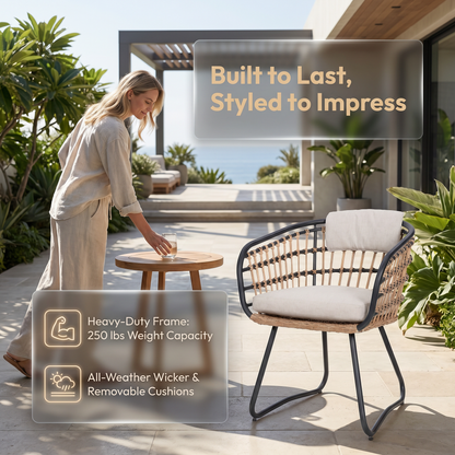 Outdoor Wicker Dining Chairs Set of 2, Patio Dining Chairs with Cushions, Rattan Dining Armchairs for Lawn, Garden, Poolside, Backyard, Porch, Beige image 7