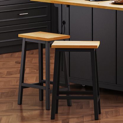 K&K Solid Wood Bar Stools (Not Cheap Iron), 25.6" Tall Set of 2 Bar Chairs, Kitchen Counter Stools with Footrests, Farmhouse Stools for Dining Room, Kitchen, Counter, Black image 1