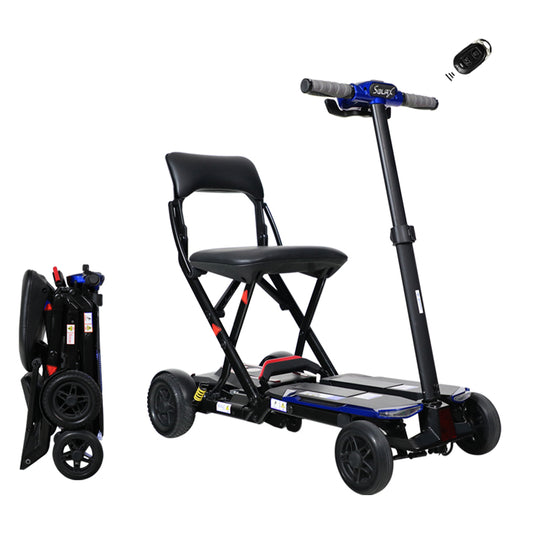 SOLAX S3121 Blue 4-Wheel Remote Folding Mobility Scooter - Front View