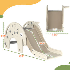 Qaba 3 in 1 Toddler Slide for Years 1-3, Kids Slide with Climber, Basketball Hoop, Elephant-Shaped Indoor Slide, Cream White