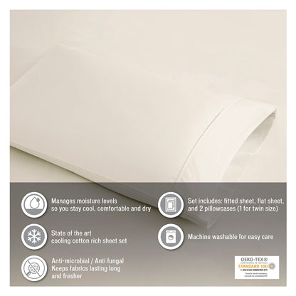 4 Pieces Queen Cooling Cotton Blend Sheet Set,Blue image 2