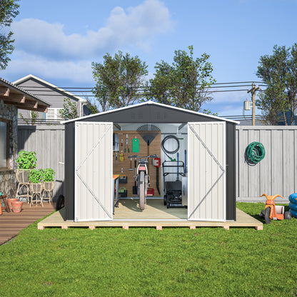 Outdoor Storage Shed 10x12 FT, Utility Metal Tool Storage with Lockable Doors and Updated Frame Structure, Large Metal Garden Shed for Backyard, Patio Lawn, Black image 7