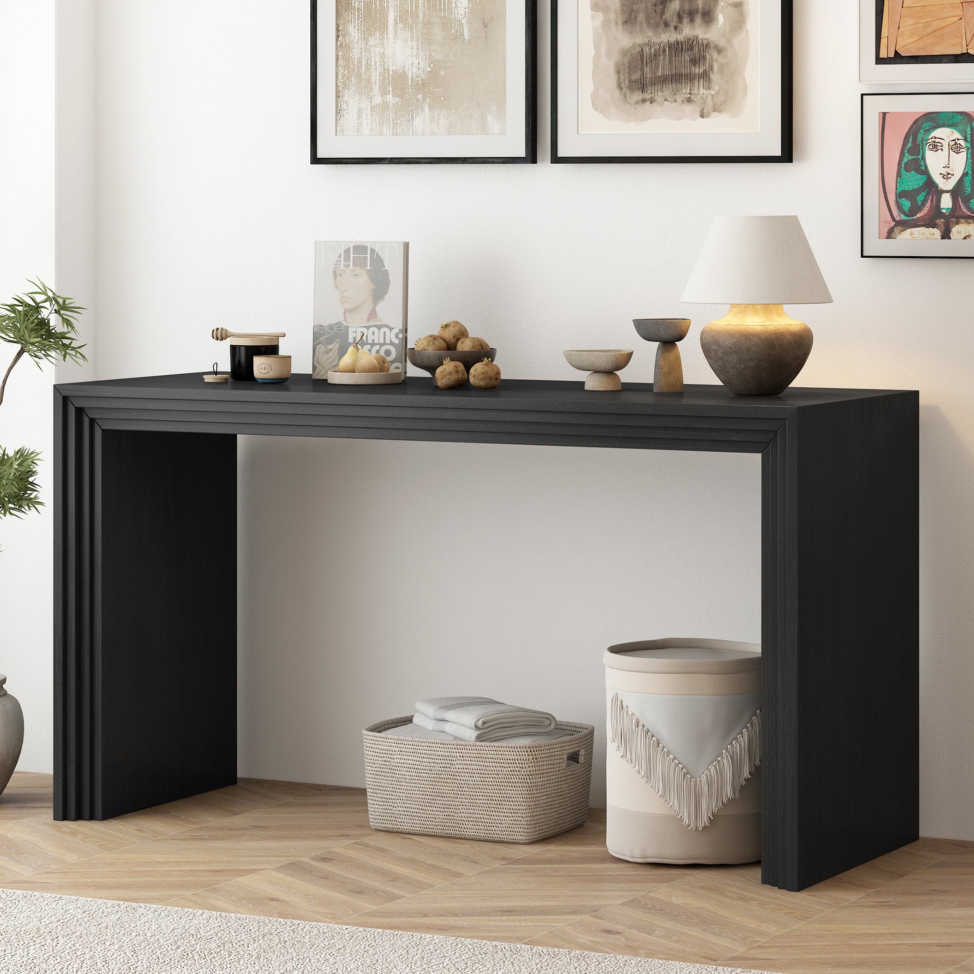 U_STYLE Modern Style Console Table made of Paulownia Solid Wood Veneer,Suitable for Foyer, Living Room, or Entryway. image 1