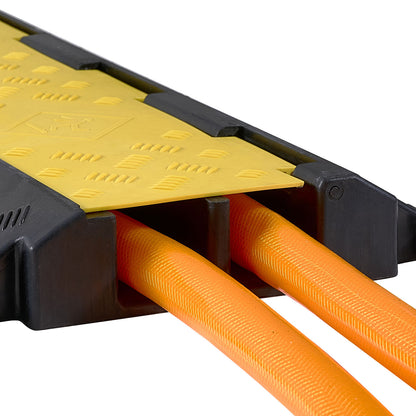 Cable Protector Ramp, 22,000 lbs/axle Capacity, 2 Channel Heavy Duty Rubber Cord Hose Wire Cover, 2.2 x 2 in Channel, Traffic Speed Bump with Flip-Open Top Cover, for Indoor Outdoor, 1 Pack image 11