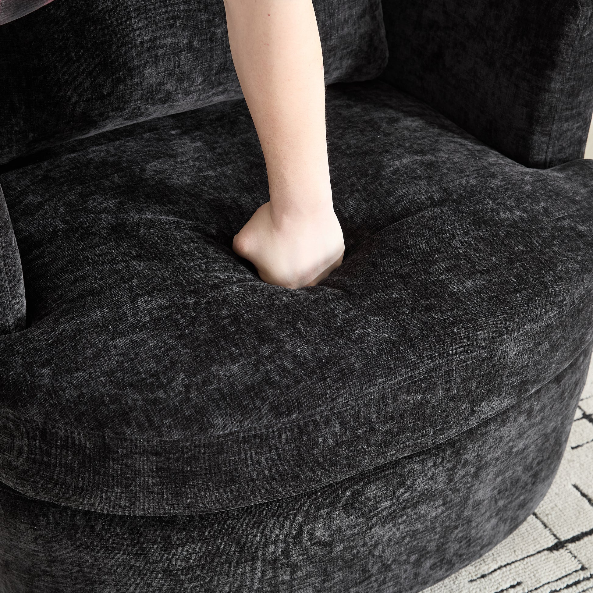 Vanity Chair,Swivel Accent Chair, 360 Degree Round Swivel Barrel Chair, Upholstered Comfy Swivel Chairs for Living Room,Accent Chairs for Bedroom, Reading Room,Powder Room,Black image 9