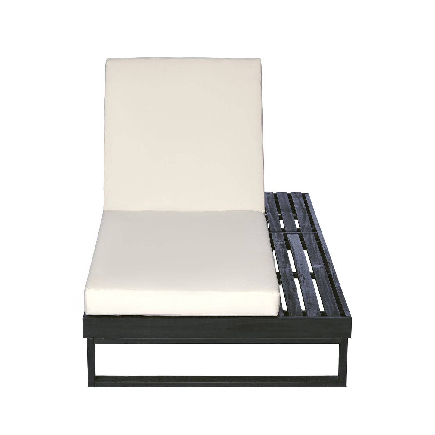 Black Acacia Wood Chaise Lounge with 4-Inch Cream 2-FoldCushion Set, 4-Position Adjustable Outdoor Patio Lounger with Flat Side Surface, for Poolside- Matching dark grey version available image 11