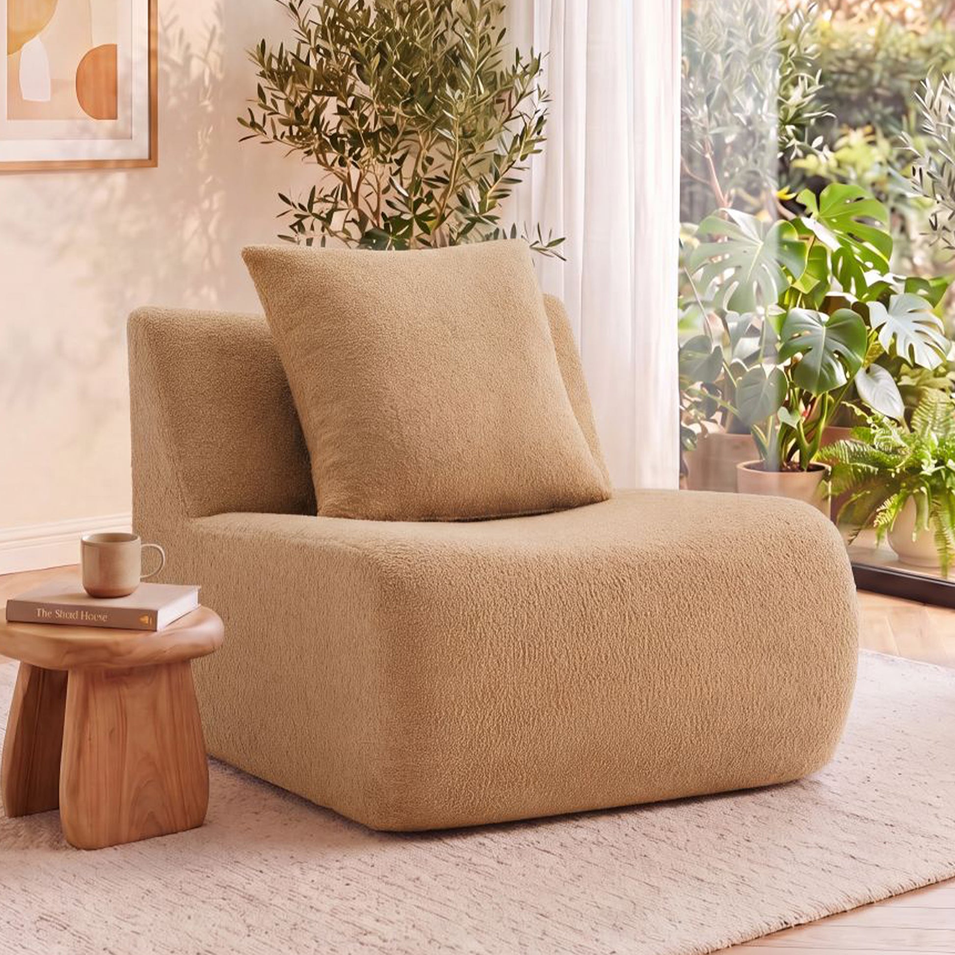 Armless Sofa W/Pillow Teddy Fabric-Camel image 1
