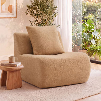 Armless Sofa W/Pillow Teddy Fabric-Camel image 1