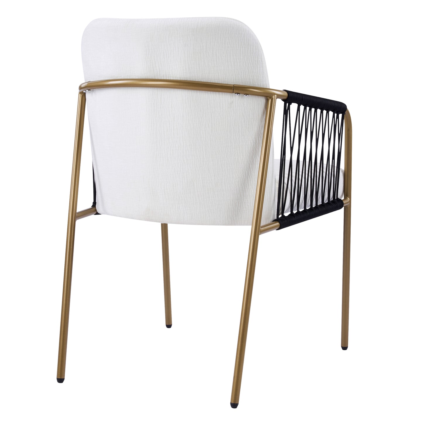 Modern Glam Upholstered Dining Chairs (Set of 2),Gold Metal Frame with Black Woven Armrests, Beige Fabric Seat image 8
