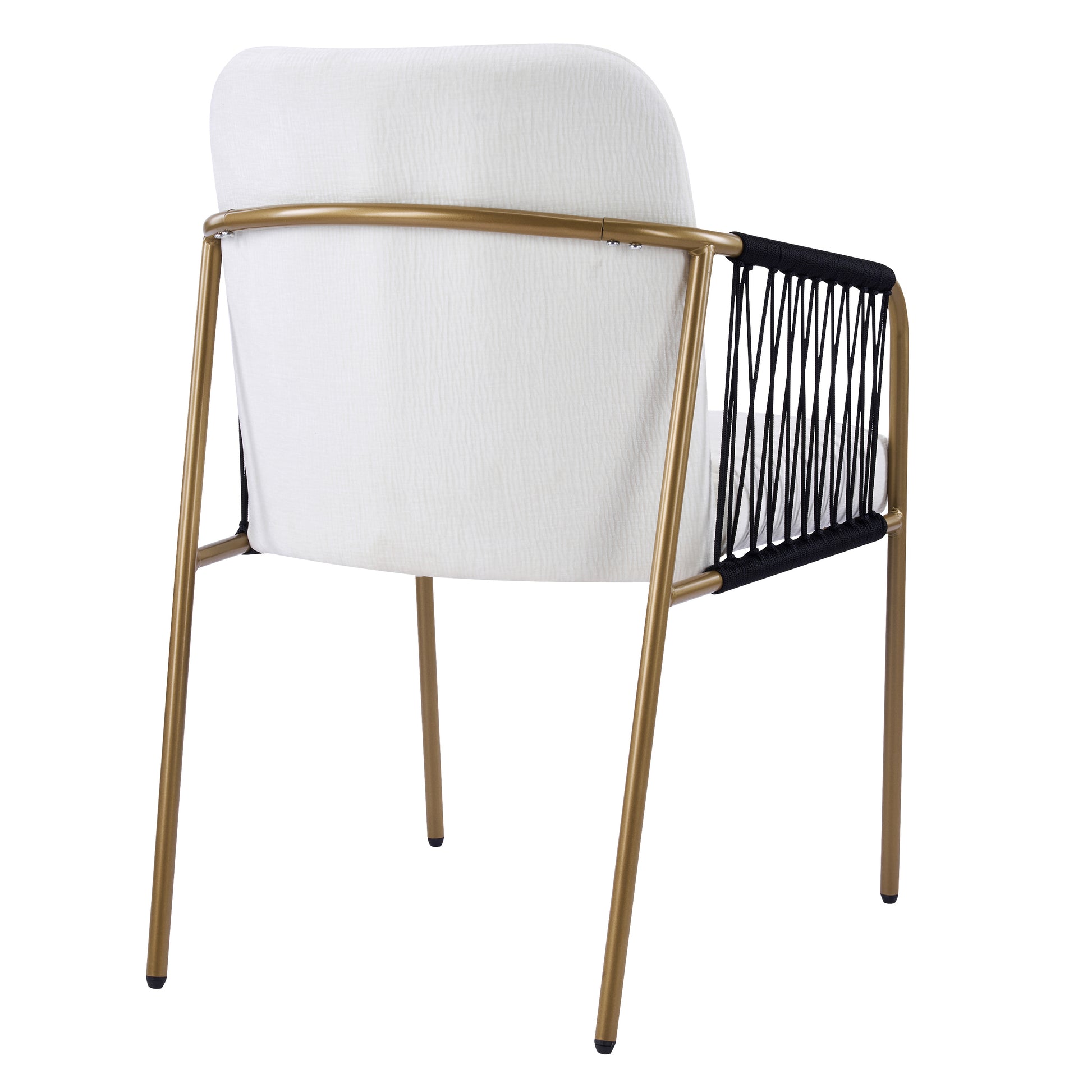 Modern Glam Upholstered Dining Chairs (Set of 2),Gold Metal Frame with Black Woven Armrests, Beige Fabric Seat image 8