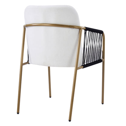 Modern Glam Upholstered Dining Chairs (Set of 2),Gold Metal Frame with Black Woven Armrests, Beige Fabric Seat image 8
