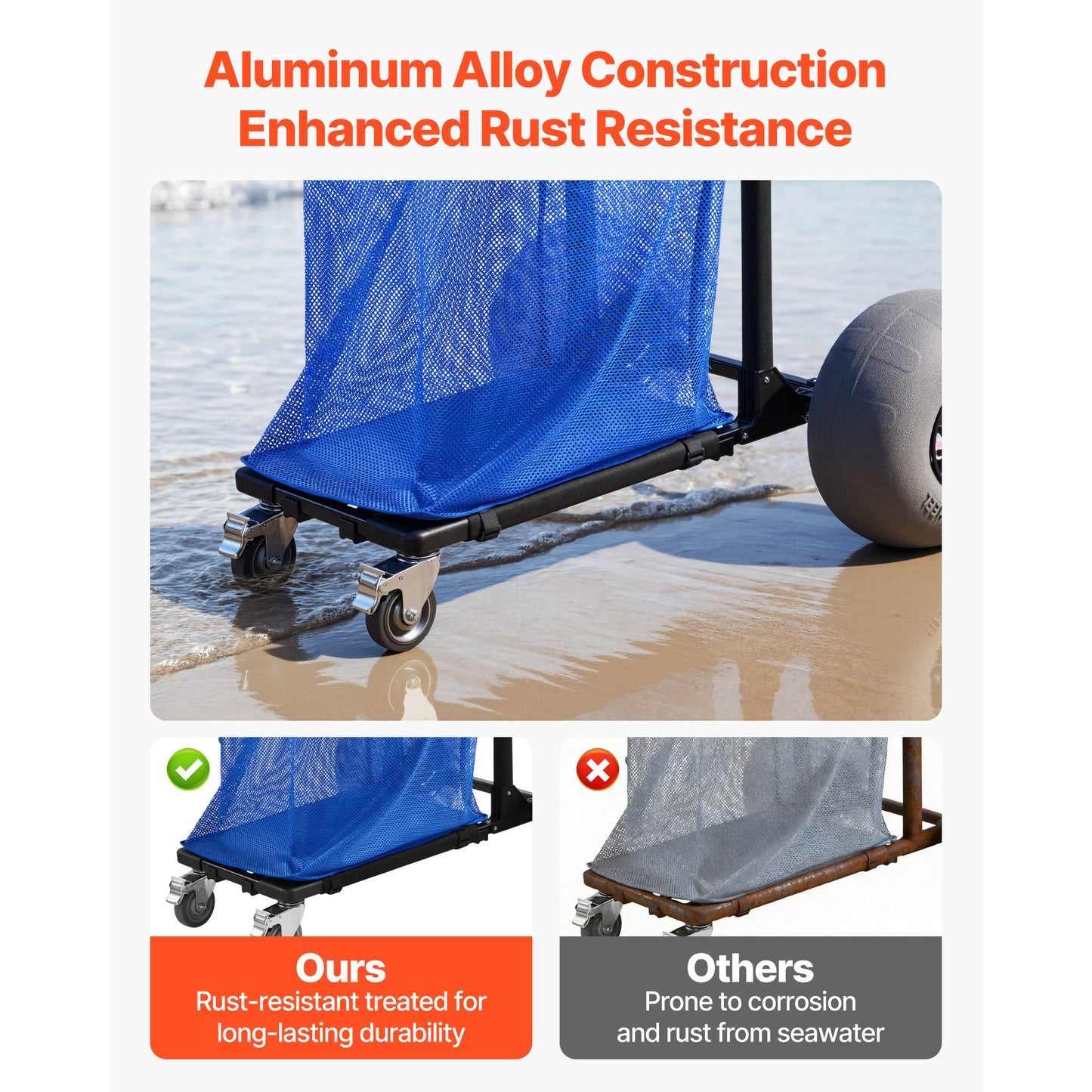 Beach Cart with Large Wheels for Sand, 165 lbs Load Capacity, Heavy Duty Folding Beach Wagon with 12" Balloon Wheels, Storage Bag, 180° Adjustable Handlebar, Dolly for Camping Fishing Garden image 12