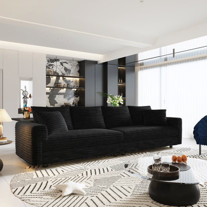 102.4 "Plush Corduroy 4-Seat Sofa,Modern Comfy Upholstered Sofa Cloud Couch,Deep Seat Couches with Soft Pillows and 3 Ottomans,Convertible Sofa Lounge Chair,Black(Old SKU:W1885S00287) image 3