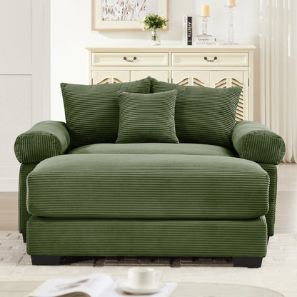 54.3" Oversized Cloud Modular Sectional Couch, Corduroy Fabric Extra-Thick Armrests, Throw Pillows Ottoman, Ergonomic Design,Easy Assembly Fits Living Rooms Bedrooms,Green image 3