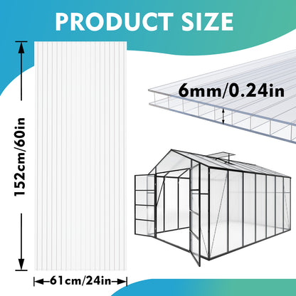 12 Pack Twin-Wall Polycarbonate Sheets 5' x 2' x 0.24",UV Protected Greenhouse Panels, Shatterproof & Insulated Roofing Sheets for Greenhouse, Patio Cover, Garden Shed and DIY Projects image 8