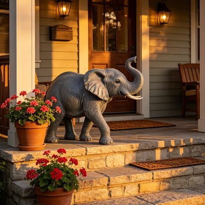 20'' Tall Resin Elephant Statue with Raised Trunk, Weather Resistant Outdoor Elephant Sculpture Decor for Yard, Lawn, Patio, Front Porch & Garden Ornament image 3