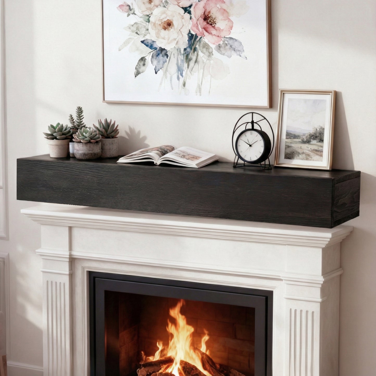 60" Rustic Wood Fireplace Mantel,Wall-Mounted & Floating Shelf for Home Decor image 1