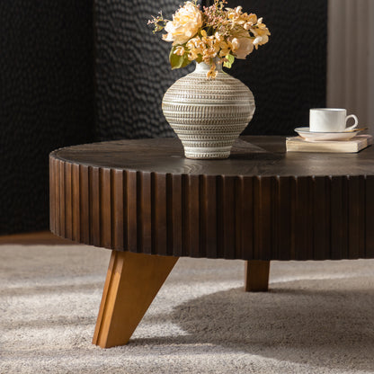 35.4 "Round Retro Coffee Table, Coffee Table Suitable For Coffee and Home Decor, Brown image 3