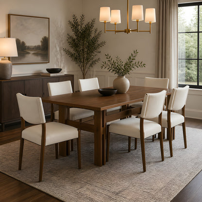 7 Pieces Modern Dining Set, Rustic Farmhouse Solid Wood Kitchen Table Set for 6, 71'' Large Luxury Retro Country Dinner Set with Espresso Chairs, for Dining Room, Kitchen, Walnut image 1