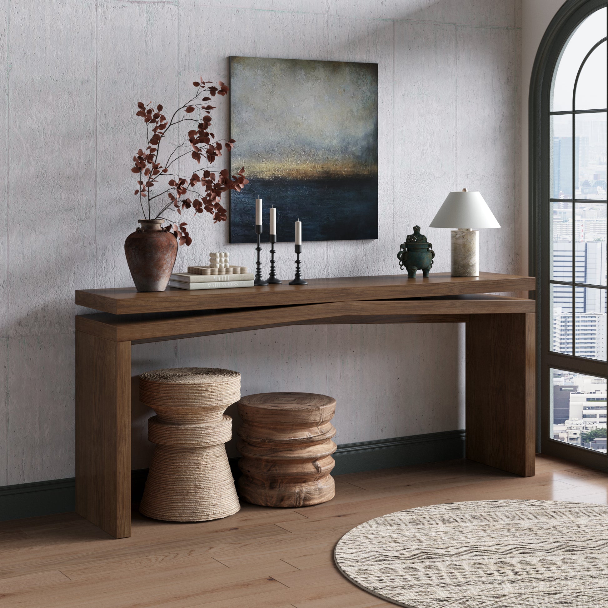 65-Inch Solid Wood Veneer Console Table, Long Farmhouse Entryway Sofa Table for Living Room, Hallway, Behind Couch, Apartment, Antique Rustic Brown image 3
