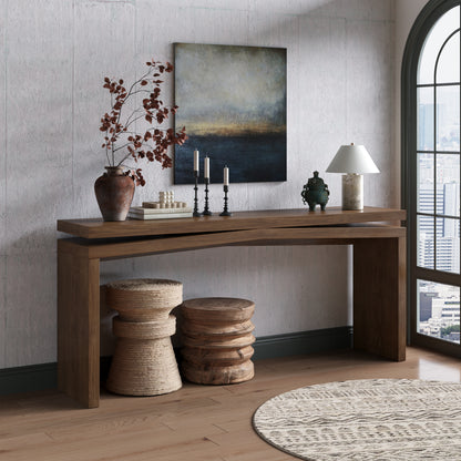 65-Inch Solid Wood Veneer Console Table, Long Farmhouse Entryway Sofa Table for Living Room, Hallway, Behind Couch, Apartment, Antique Rustic Brown image 3