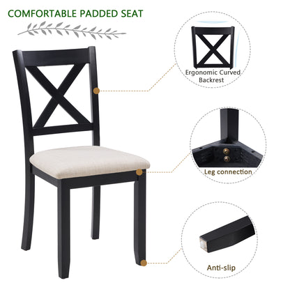 Dining Chairs Only, Wooden Dining Chairs Set of 4, Kitchen Chair with Padded Seat, Upholstered Side Chair for Dining Room, Living Room, Kitchen, Black & Beige two tone image 7