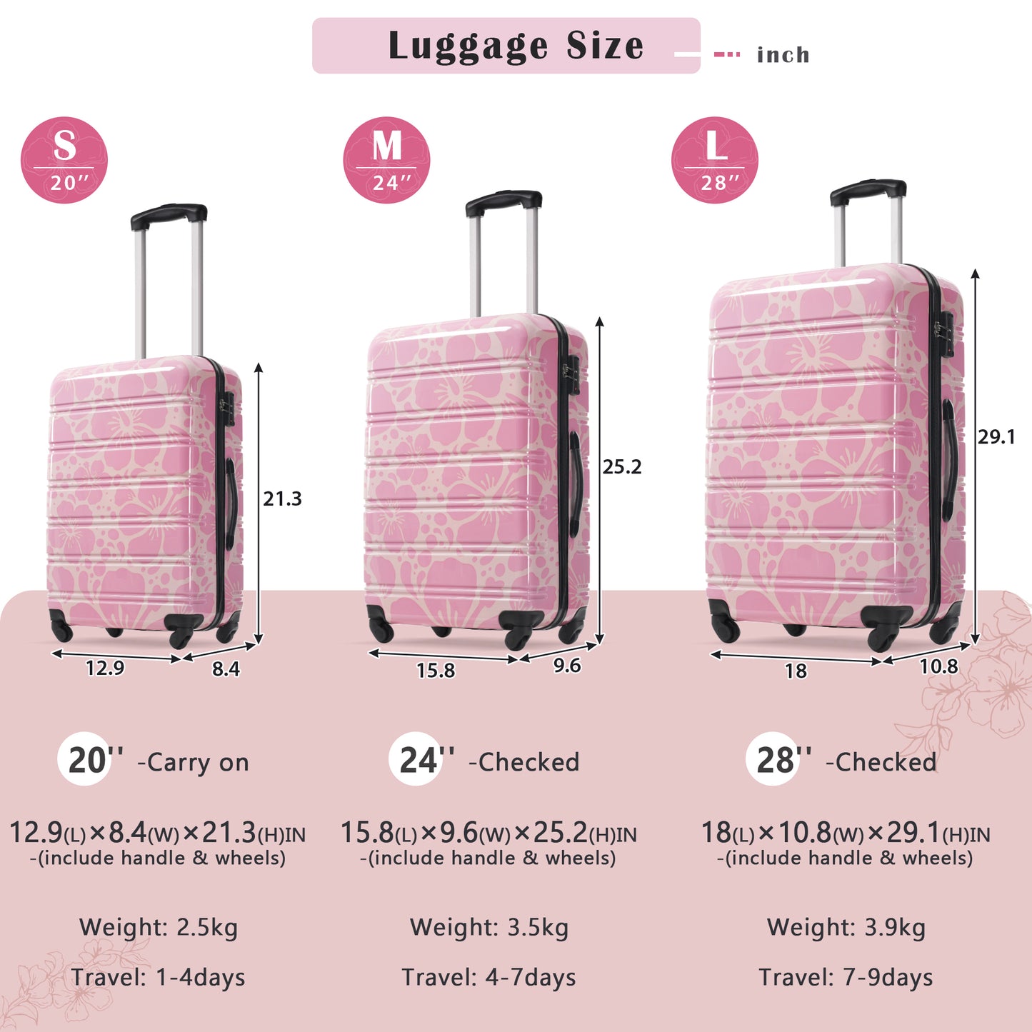 Hardshell Luggage Sets 3 pcs Spinner Suitcase with TSA Lock Lightweight-20"+24"+28" Luggages image 2