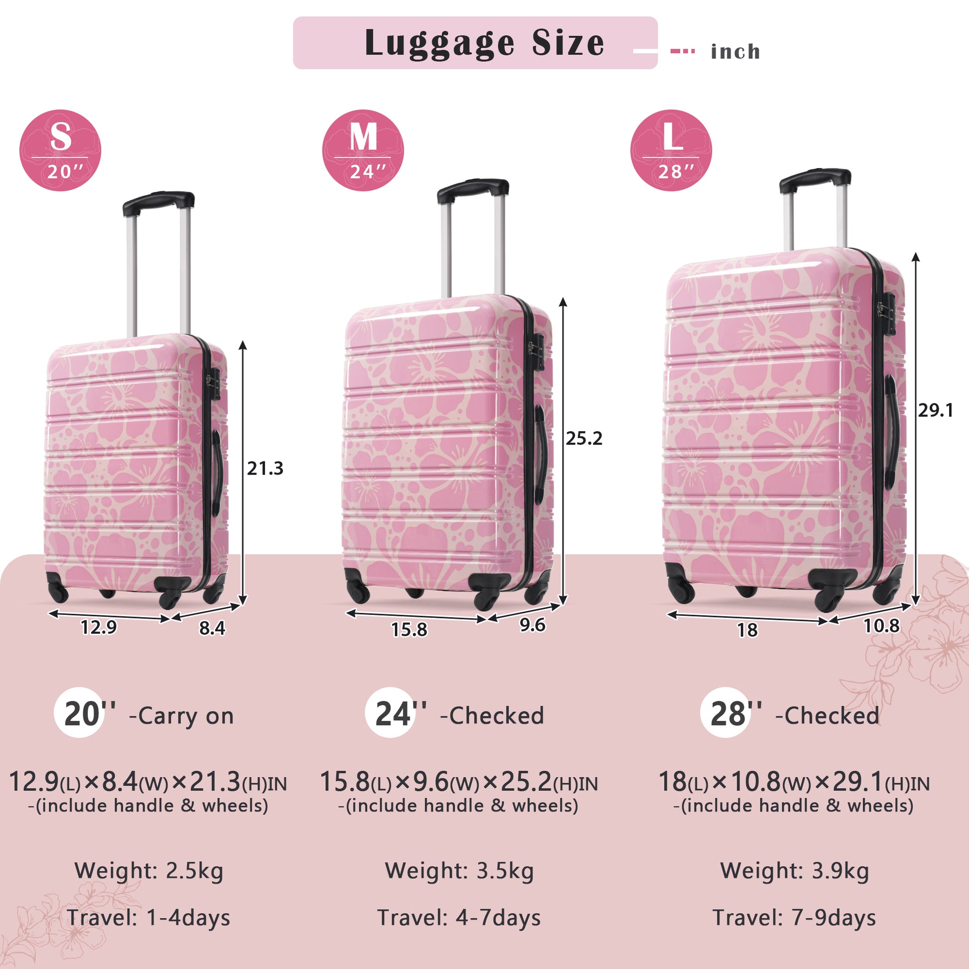 Hardshell Luggage Sets 3 pcs Spinner Suitcase with TSA Lock Lightweight-20"+24"+28" Luggages image 2