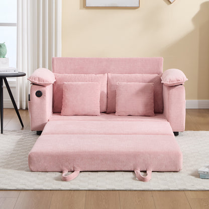 58 inch 3-in-1 Upholstered Futon Sofa Convertible Floor Sofa bed,Foldable Tufted Loveseat with Pull Out Sleeper Couch Bed,Folding Mattres Love Seat Daybed W/Side Pockets for Living Room Pink image 3