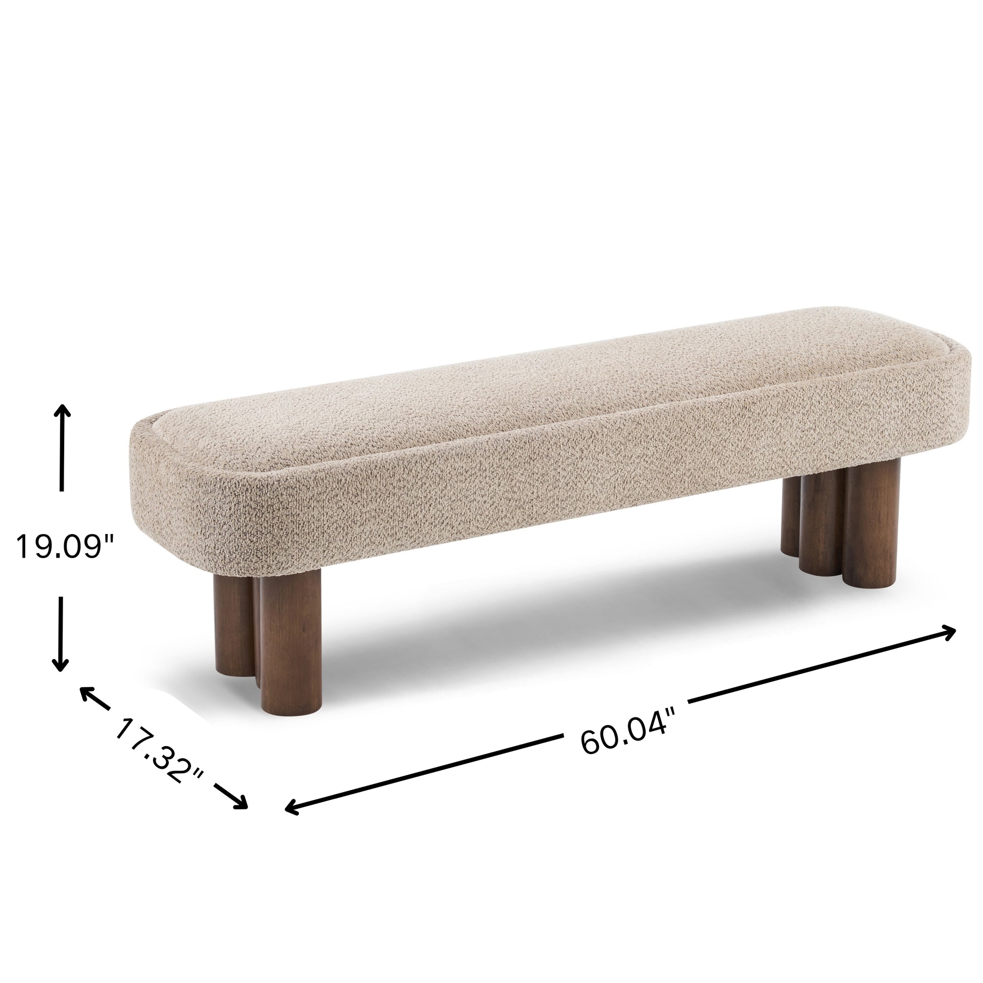 Indoor Khaki Boucle Dining Bench with Walnut Color Legs, 60.04'L Upholstered Seating for Kitchen, Dining Room and Living Space,250lbs Capacity image 5
