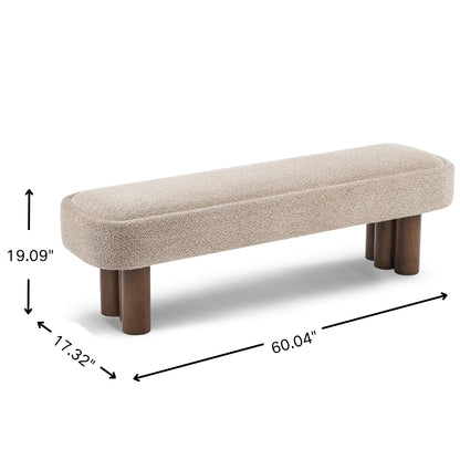 Indoor Khaki Boucle Dining Bench with Walnut Color Legs, 60.04'L Upholstered Seating for Kitchen, Dining Room and Living Space,250lbs Capacity image 5