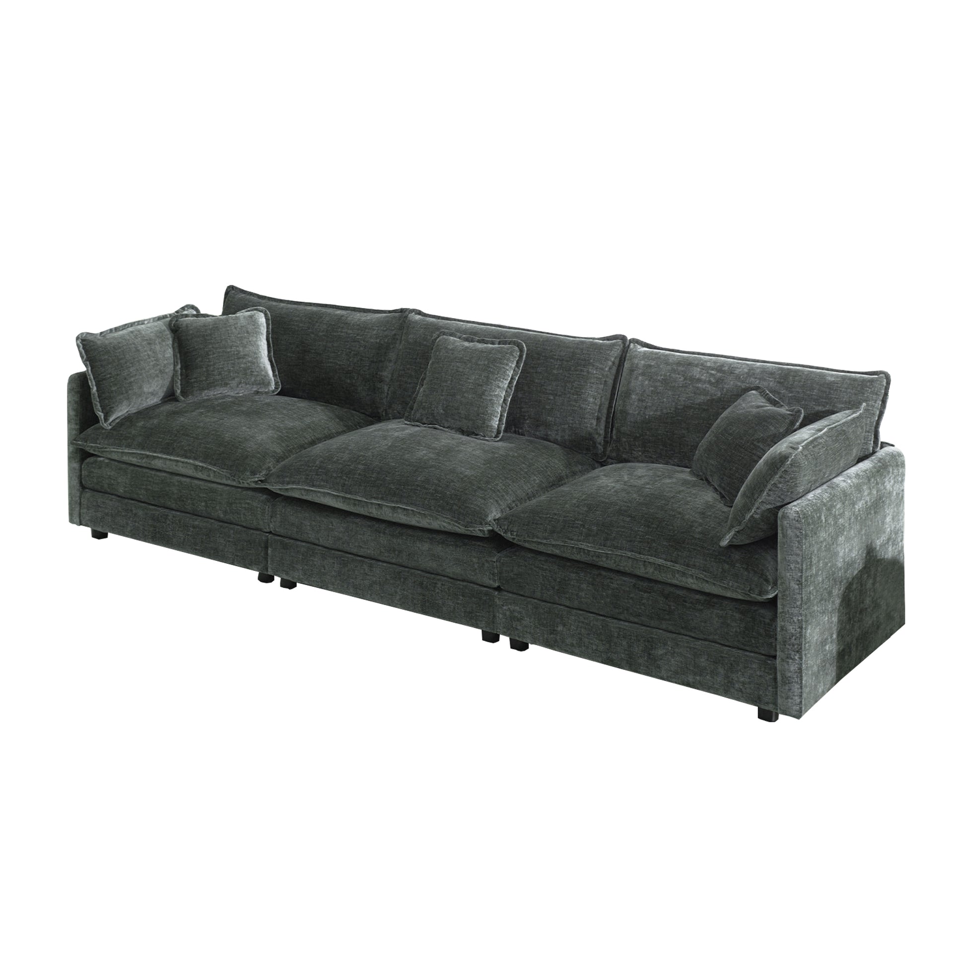 Mid-Century Modern Couch 3-Seater Sofa with 2 Armrest Pillows and 3 Toss Pillows, Couch for Living Room Gray Chenille image 3
