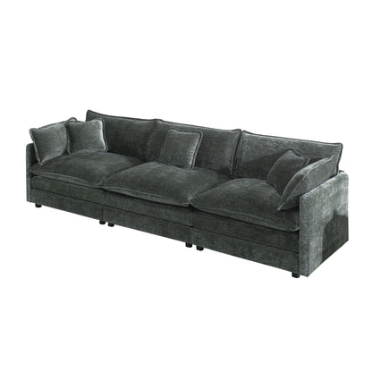 Mid-Century Modern Couch 3-Seater Sofa with 2 Armrest Pillows and 3 Toss Pillows, Couch for Living Room Gray Chenille image 3