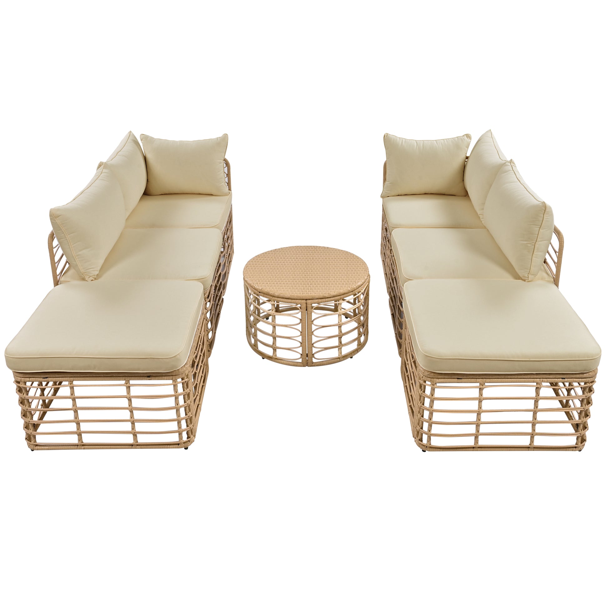 GO 7 Pieces Outdoor Patio Furniture, All-Weather Rattan Sectional Sofa Set with Thick Cushions and Pillows, Freely Combined Conversation Sets for Garden, Backyard, Balcony, Brown image 11