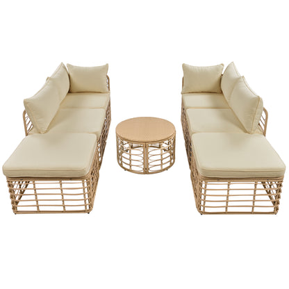 GO 7 Pieces Outdoor Patio Furniture, All-Weather Rattan Sectional Sofa Set with Thick Cushions and Pillows, Freely Combined Conversation Sets for Garden, Backyard, Balcony, Brown image 11