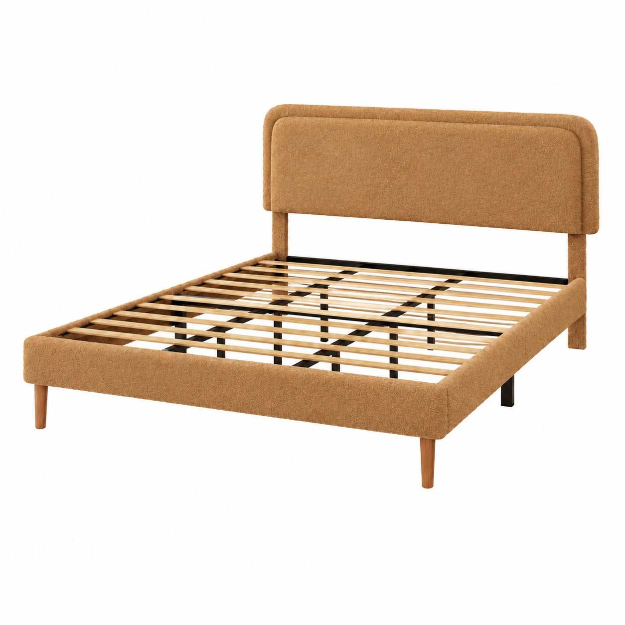 Queen Bed frame, Plush Upholstered Platform Bed with Height-Adjustable Headboard, Sturdy Frame and Alats, Quiet Design, No-Spring Mattress Compatible, Easy to Assemble, Brown image 8