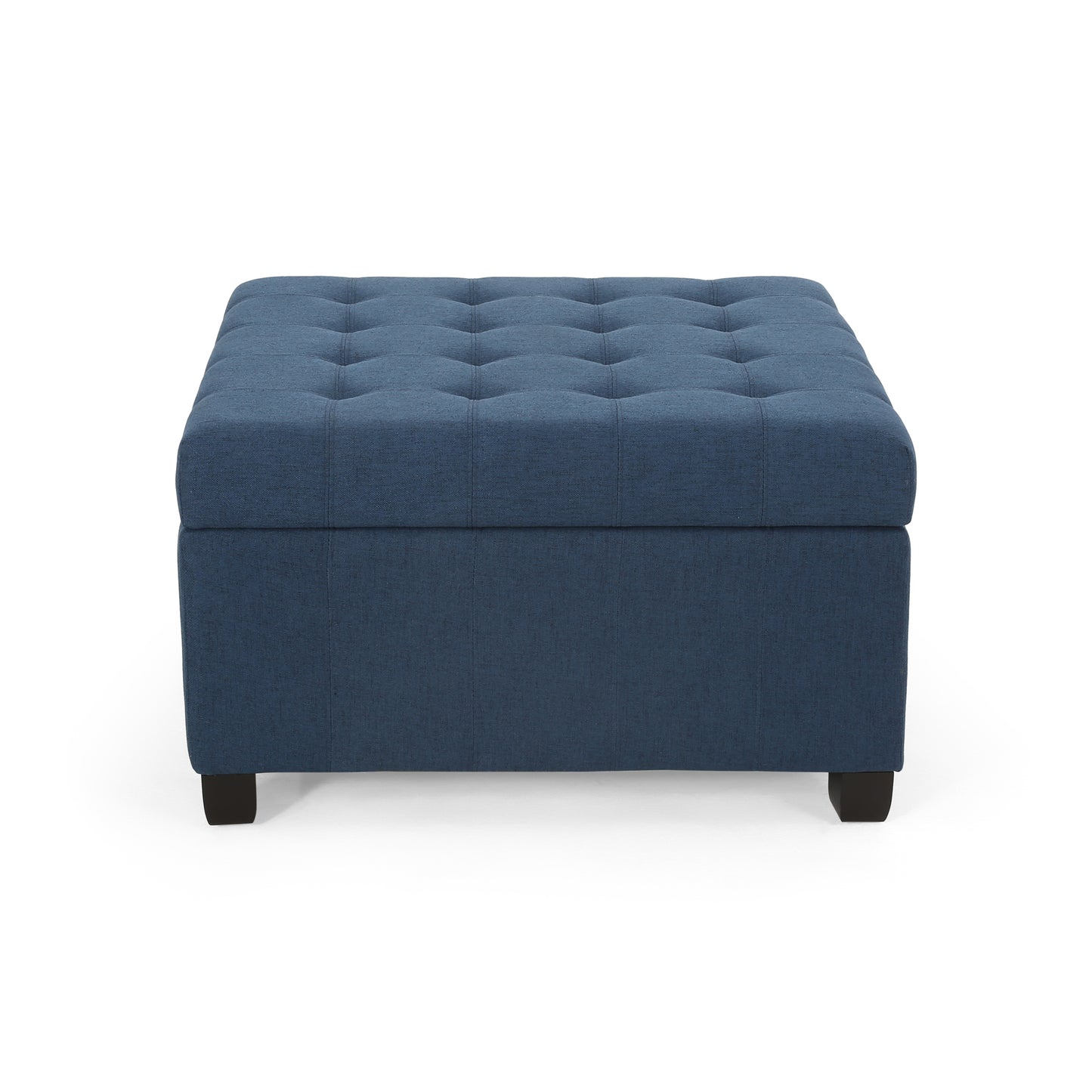 Upholstered Tufted Fabric Storage Ottoman, Navy Blue image 4