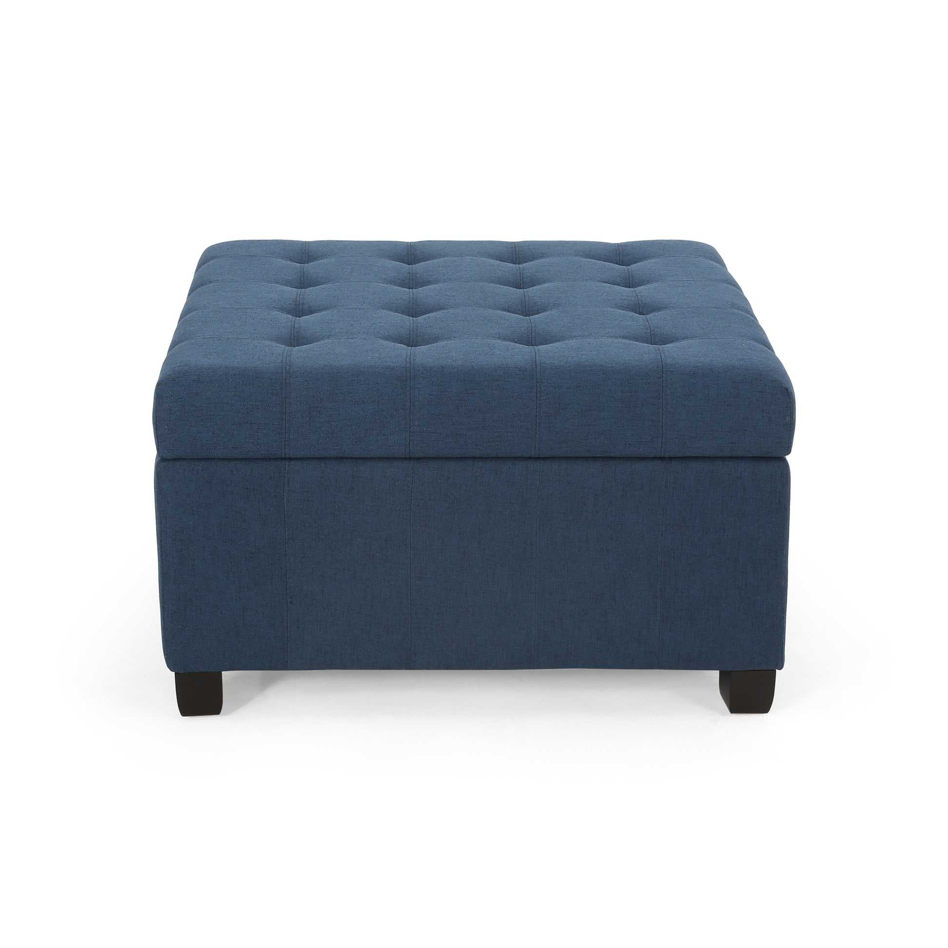 Upholstered Tufted Fabric Storage Ottoman, Navy Blue image 4