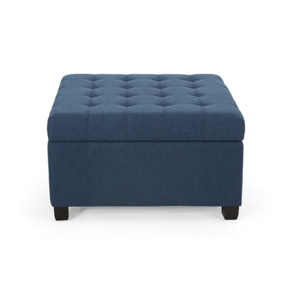 Upholstered Tufted Fabric Storage Ottoman, Navy Blue image 4