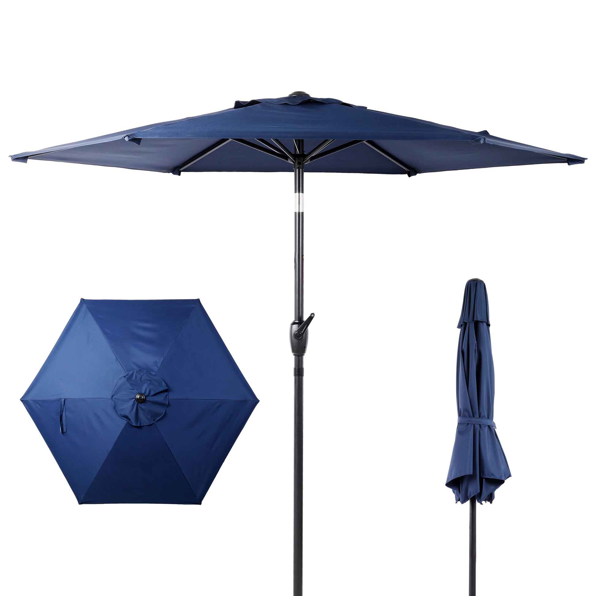 7.5 FT Patio Umbrella, Outdoor Market Yard Umbrella, Sun Shade Umbrella with Push Button Tilt and Crank Mechanism for Garden, Deck, Pool and Backyard, Not Include Umbrella Base, Blue image 1